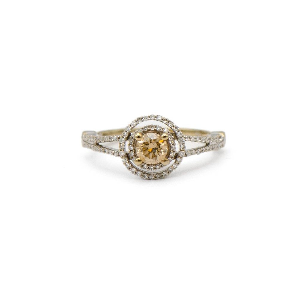 14k White Gold Chocolate Diamond Halo Ring